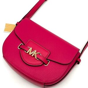 Michael Kors Small Reed Leather Saddle Crossbody Bag Electric Pink